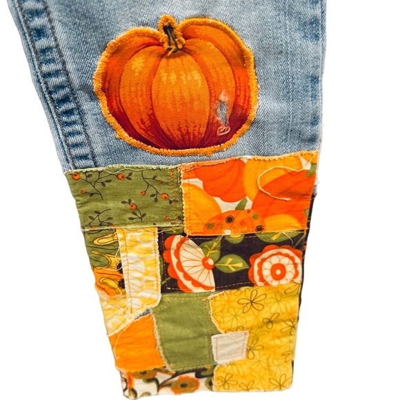 -SOLD-OshKosh Fall Pumpkin Halloween Themed Patch Handmade Custom Jean girls 7 - Picture 5 of 8